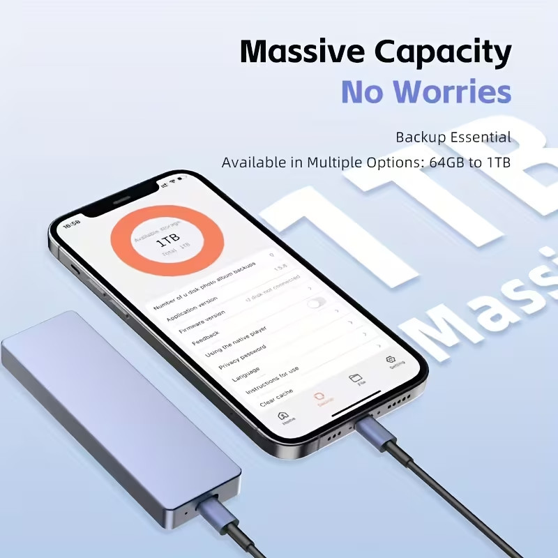 📱1TB Portable Hard Drive for iPhone & Android  Plug & Play Smart Backup Storage