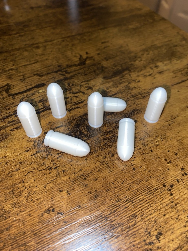 Reusable 9MM Snap Caps/Dummy Rounds WHITE 20 Pack 100% Solid 3D Printed