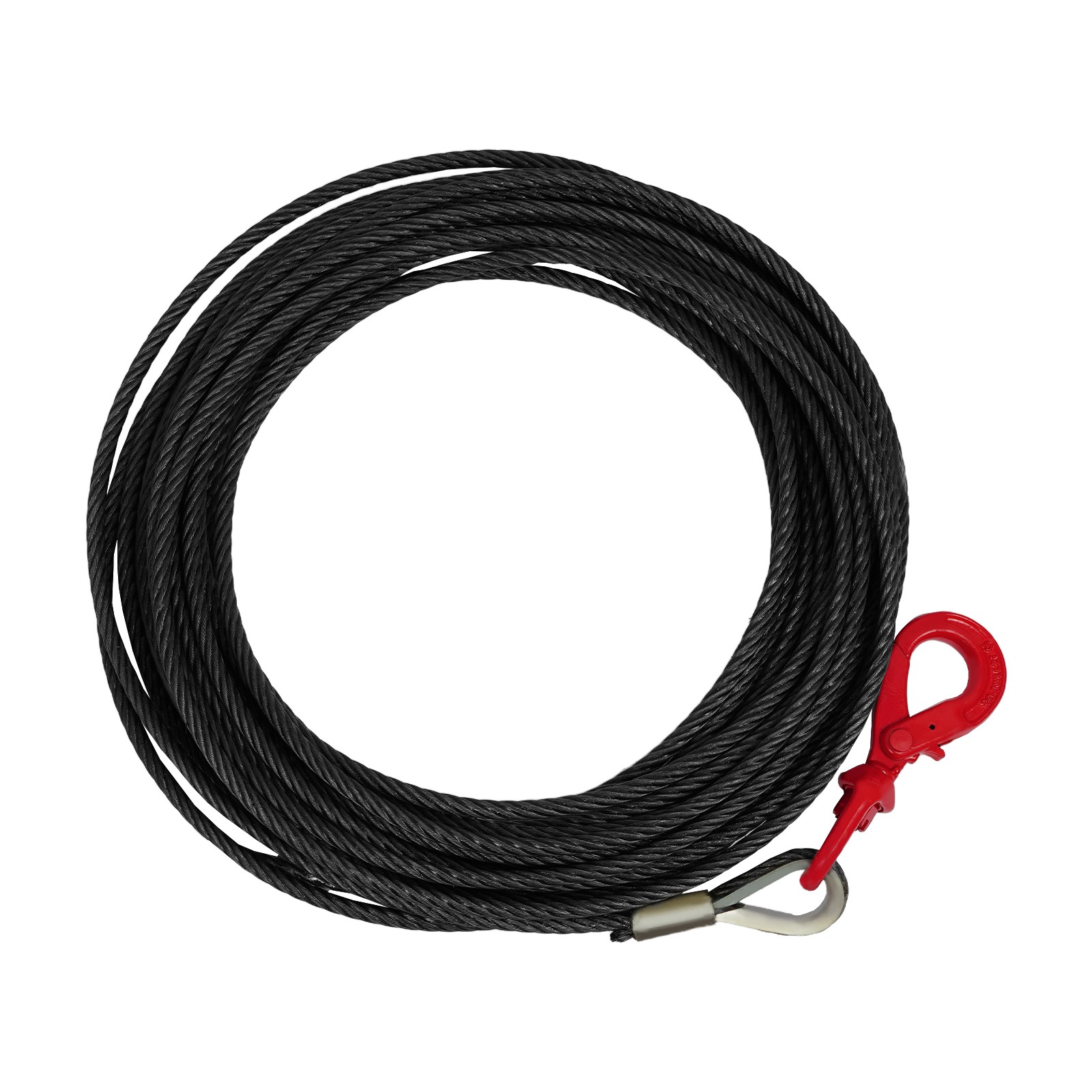 1/2" x 100ft Wire Rope Carbon Steel Winch Cable with Self Locking Swivel Hook