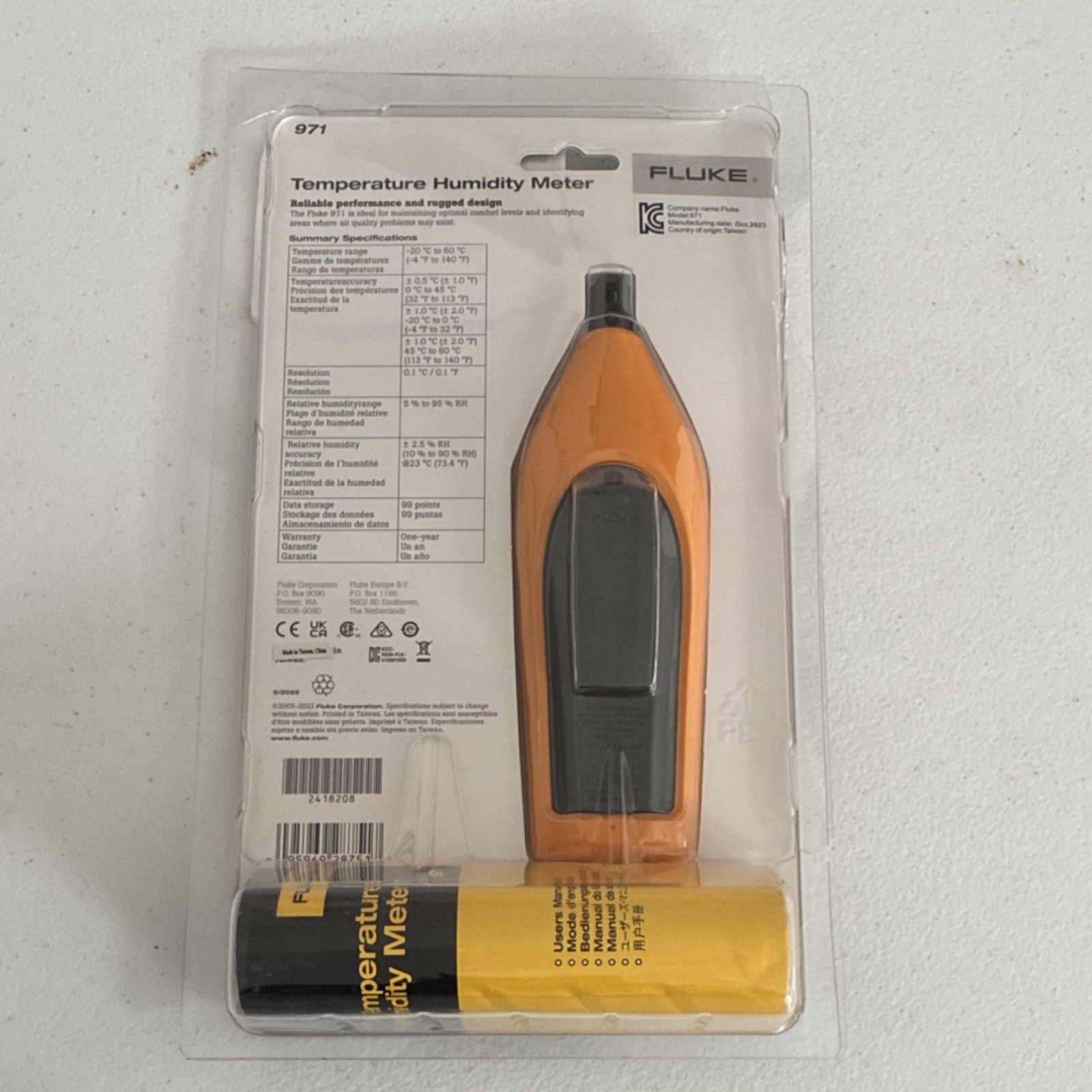 Fluke 971 Digital Temperature Humidity Meter -20°C to 60°C (-4°F to 140°F)