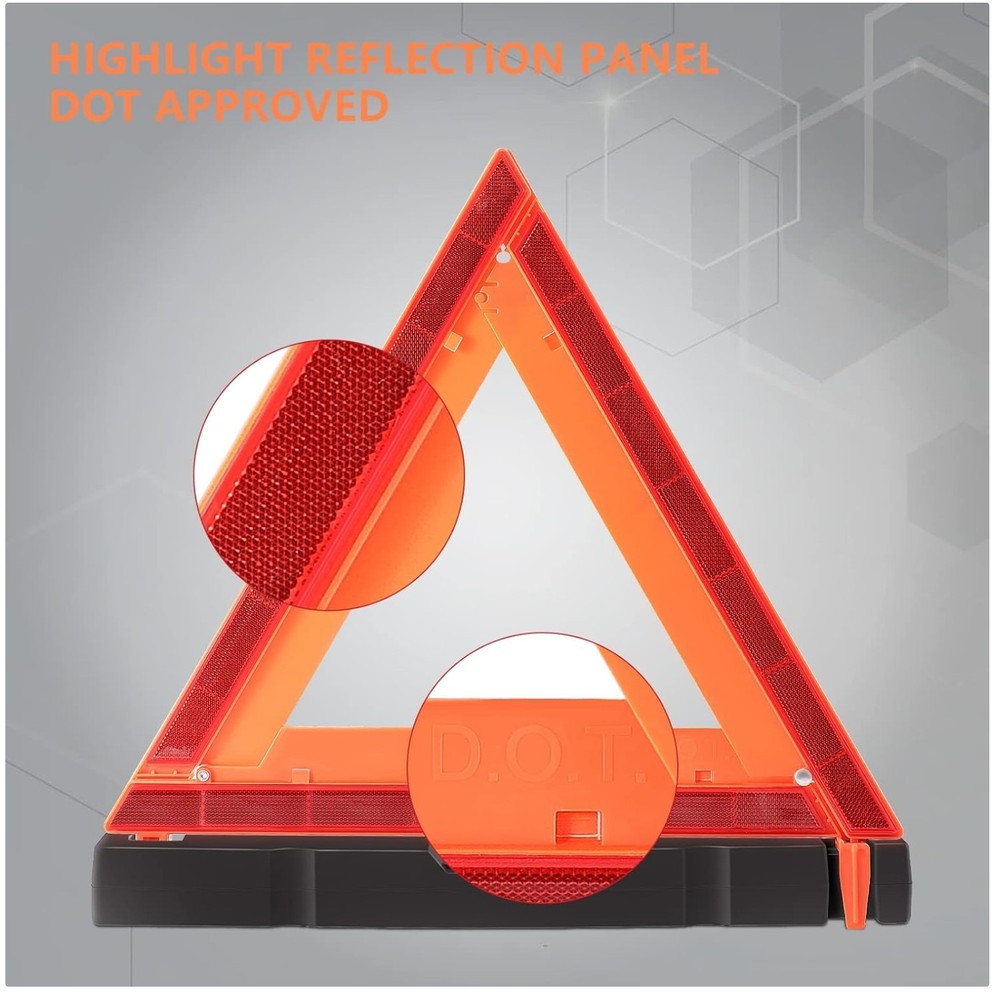 3 Pack Reflective Warning Triangles with Case