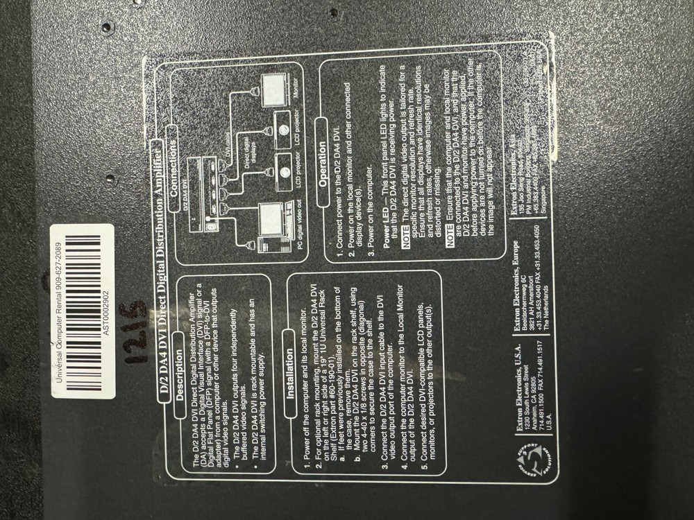 EXTRON D/2 DA 4 DVI DIRECT DIGITAL DISTRIBUTION AMP