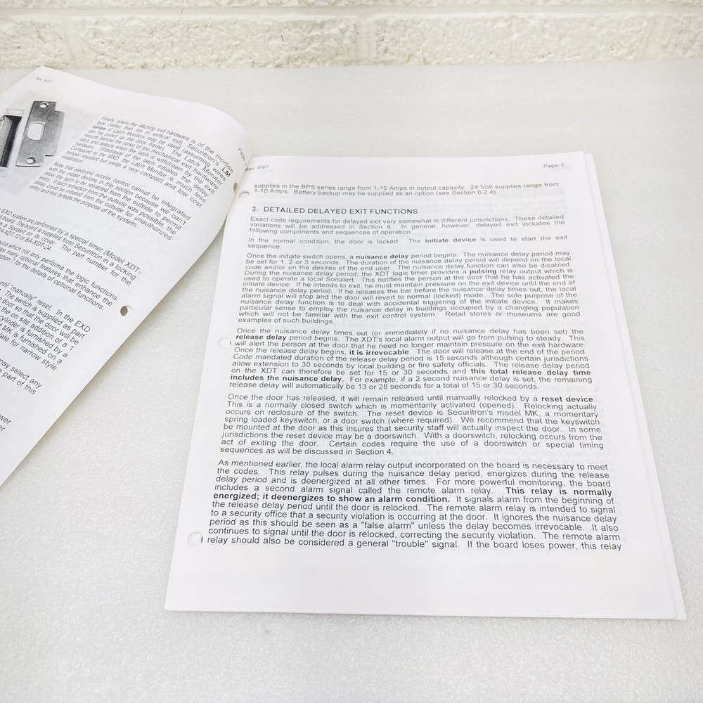 Securitron EXD Model Exit Delay Systems Installation & Operating Instructions