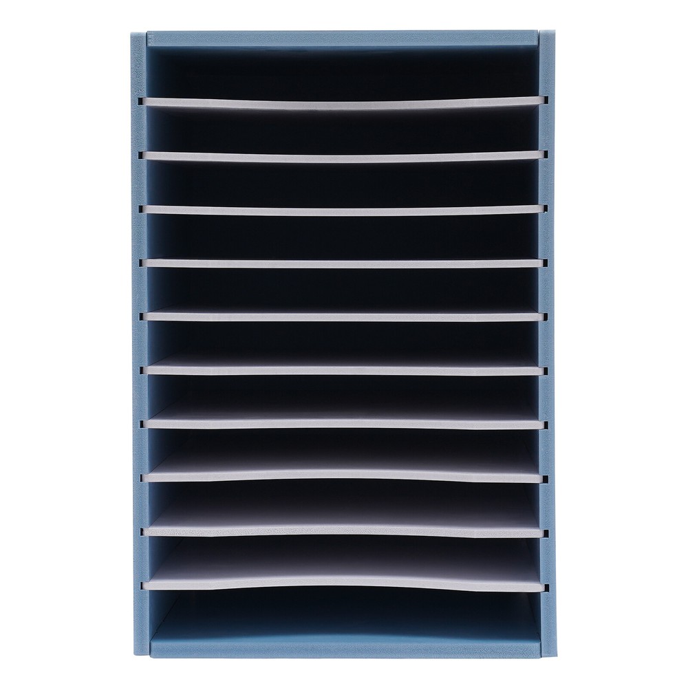 11-Compartment Vertical Desktop Sorter, Blue, Durable Organizer for Letters