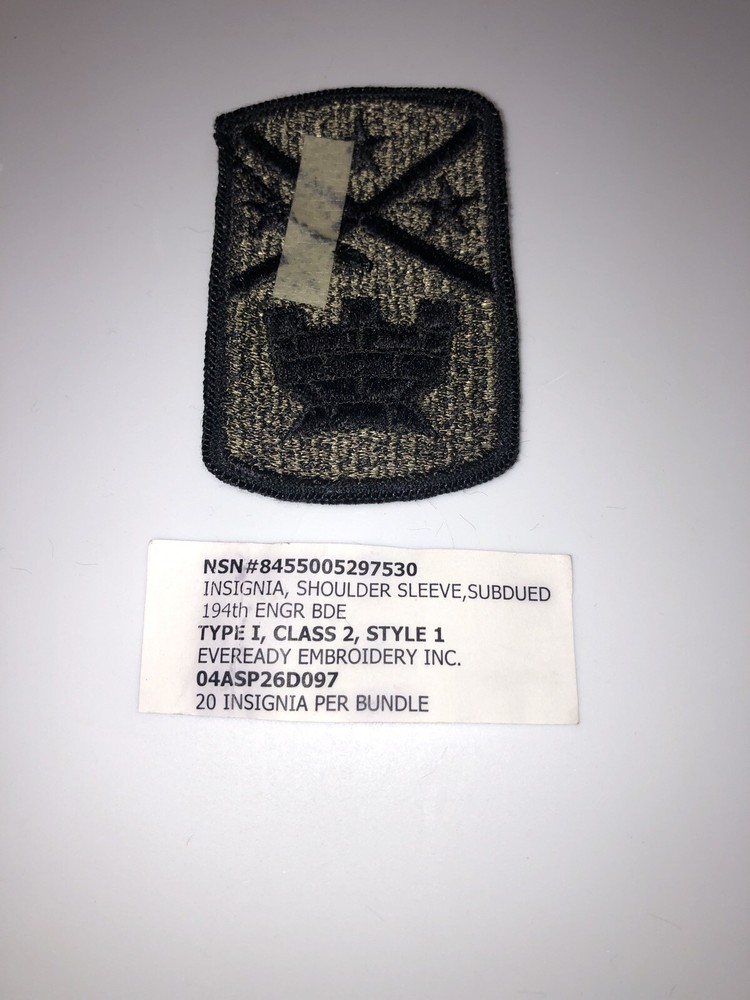 194th Engineer Brigade Subdued U.S. Army Shoulder Patch Insignia