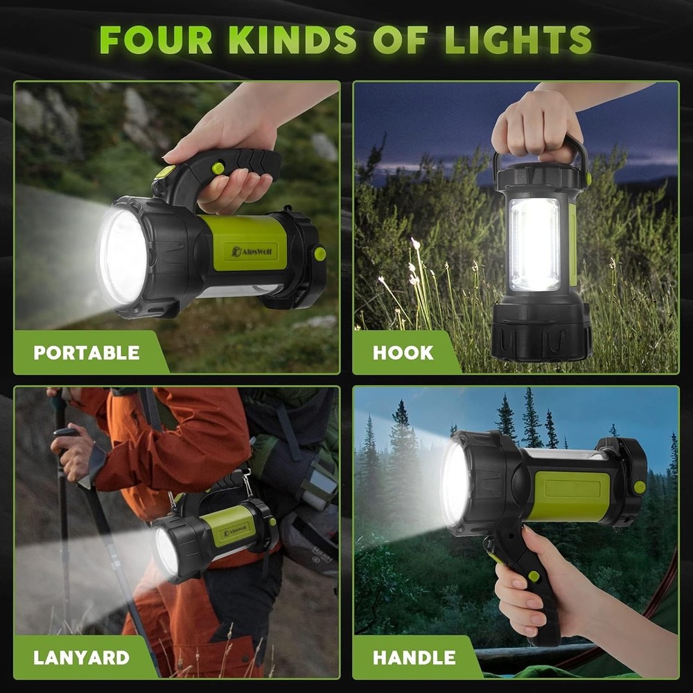Camping Lantern Rechargeable, AlpsWolf LED Flashlight Spotlight Green