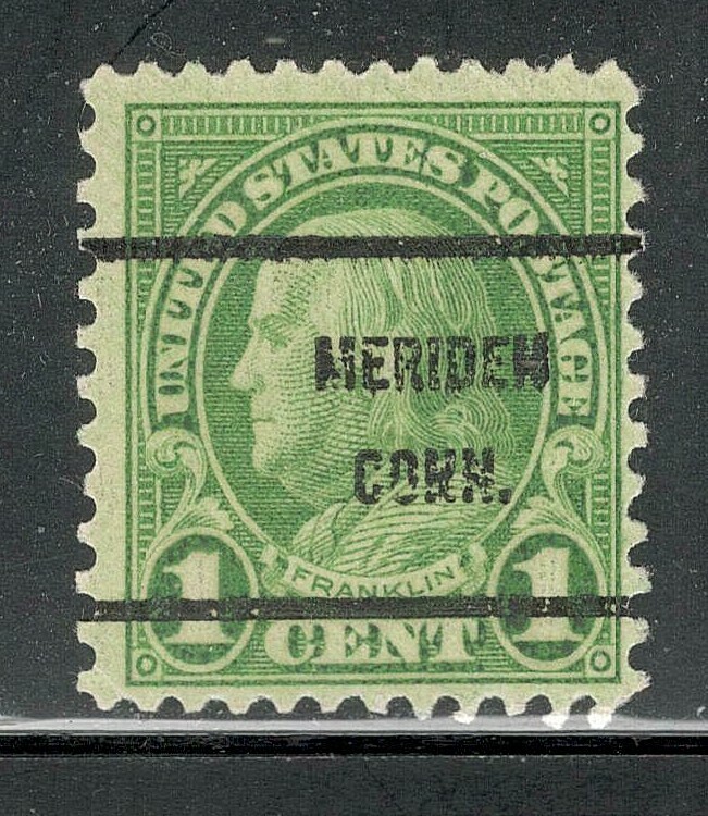 Sc # 632 ~ 1 cent Franklin Issue, Precancel, MERIDEN CONN.