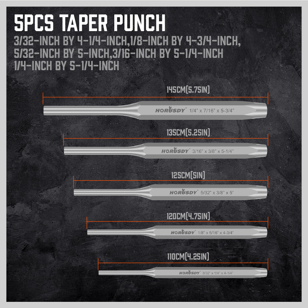 HORUSDY 16PC Punch & Chisel Set Taper Punch Cold Chisels Pin Punch Center Punch