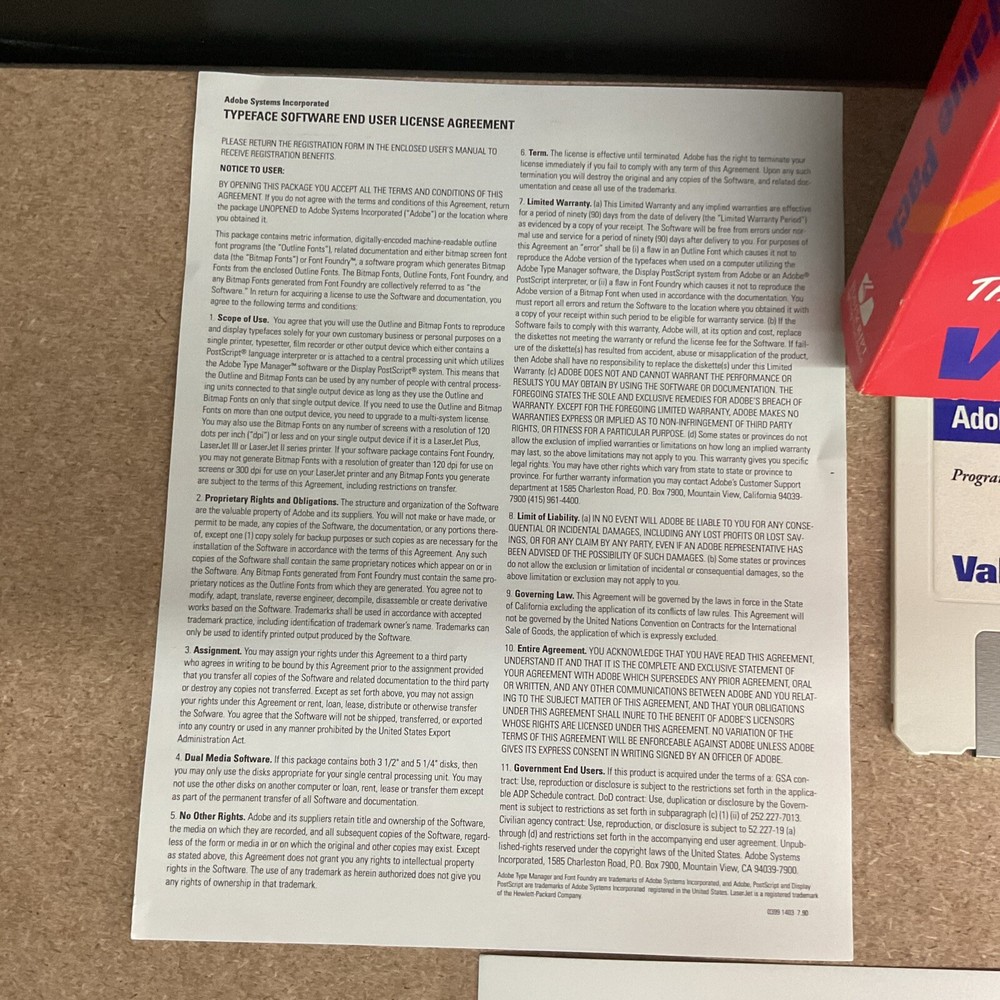 Adobe Type Set Value Pack Big Box PC Software 1990 Adobe