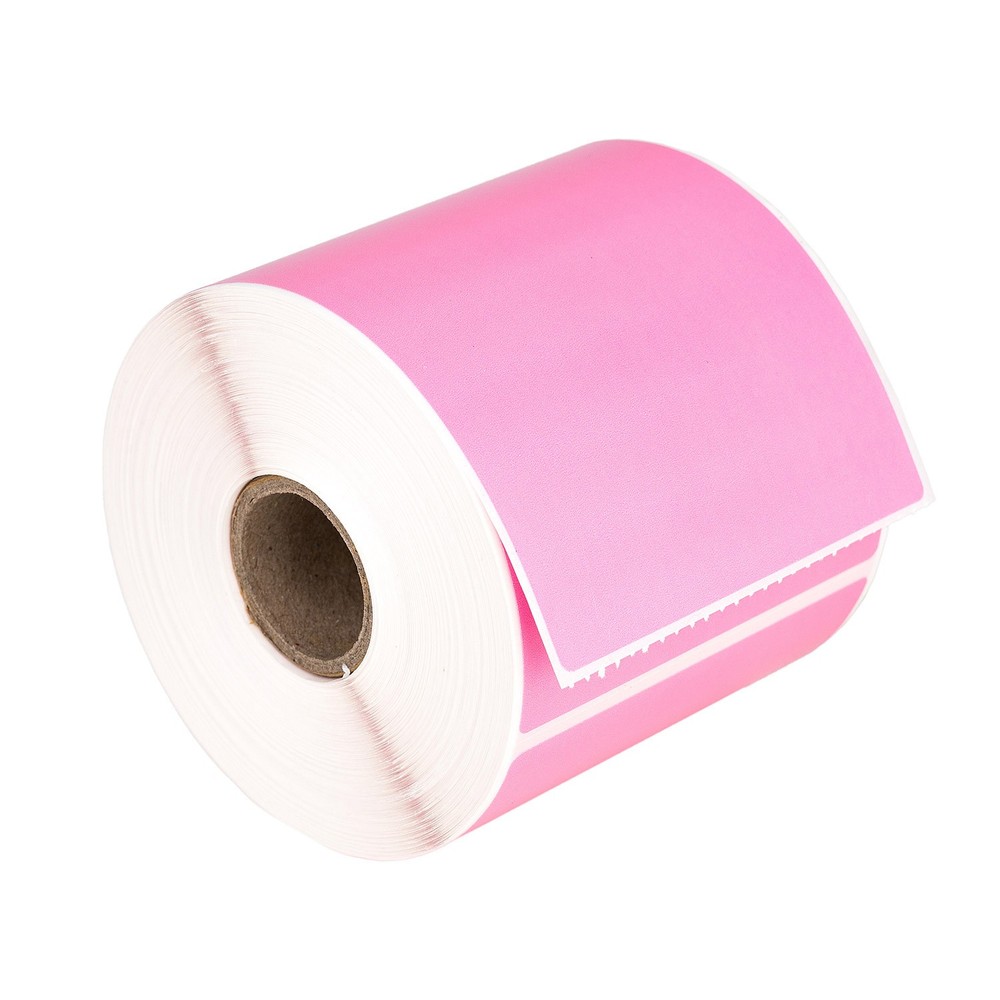 HOUSELABELS 3"x5" Direct Thermal PINK Labels, 1" Core - 6 Rolls