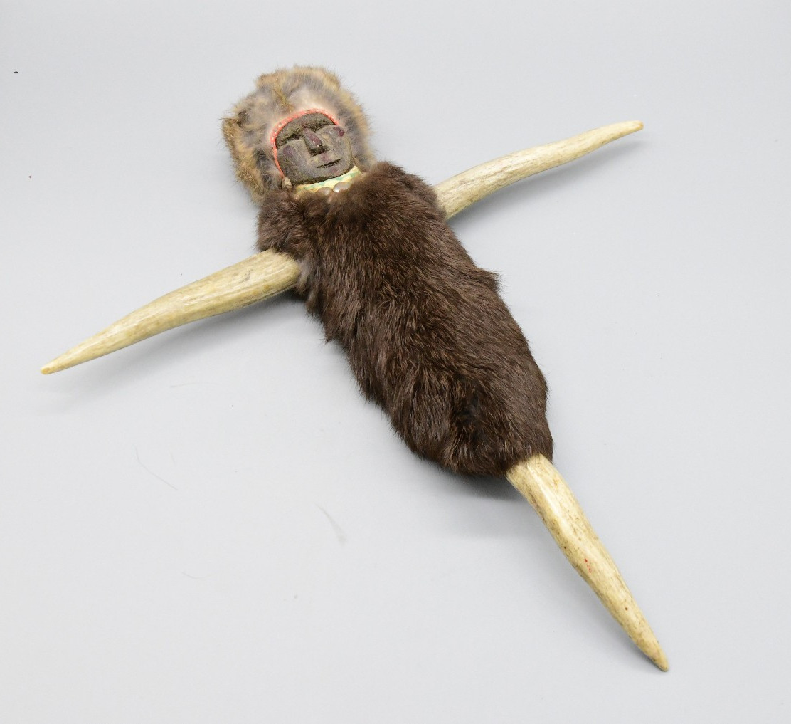 Sioux Two Ceremonial Totems Deer Antler Effigy and Rattle