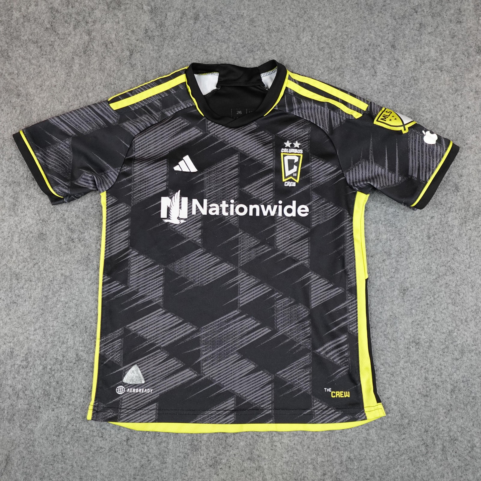 Columbus Crew Jersey Youth Boys Small 26 Black MLS Soccer Adidas 2023 2024 Away
