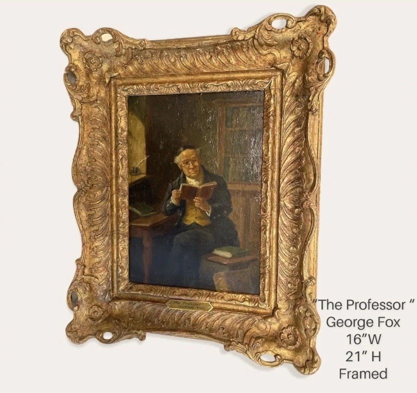 George Fox (British 1876 1916) The Professor Oil On Canvas Gilt Frame Signed