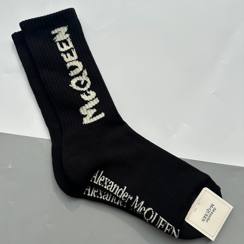 Alexander McQueen Men’s Black White Crew Socks