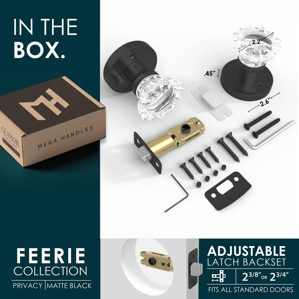 Mega Handles Feerie Crystal Door Knobs - 1 Pack Reversible Interior Privacy D...