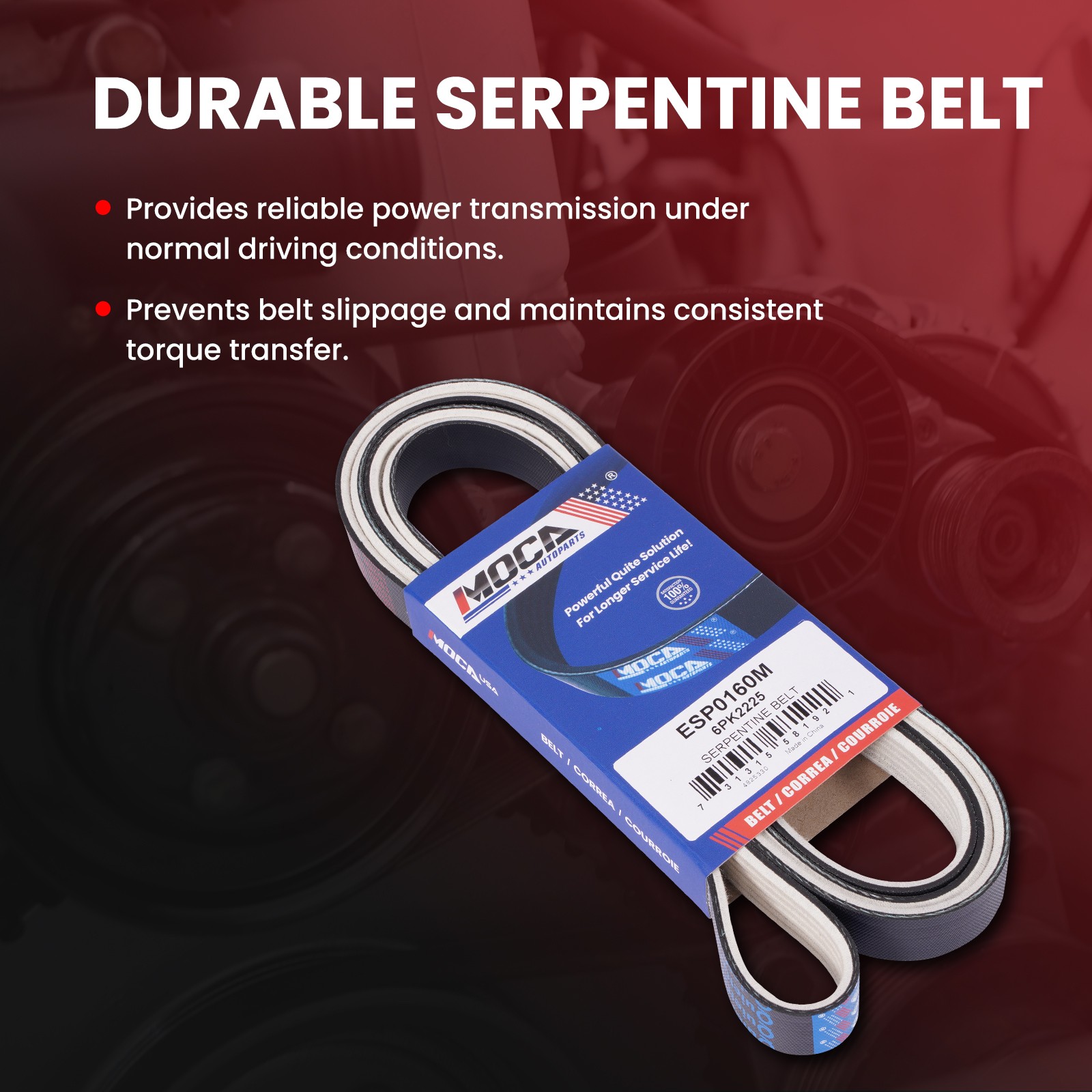 Fabric Faced Serpentine Belt 6PK2225 for Chevrolet Dodge Ford GMC Jeep Mazda