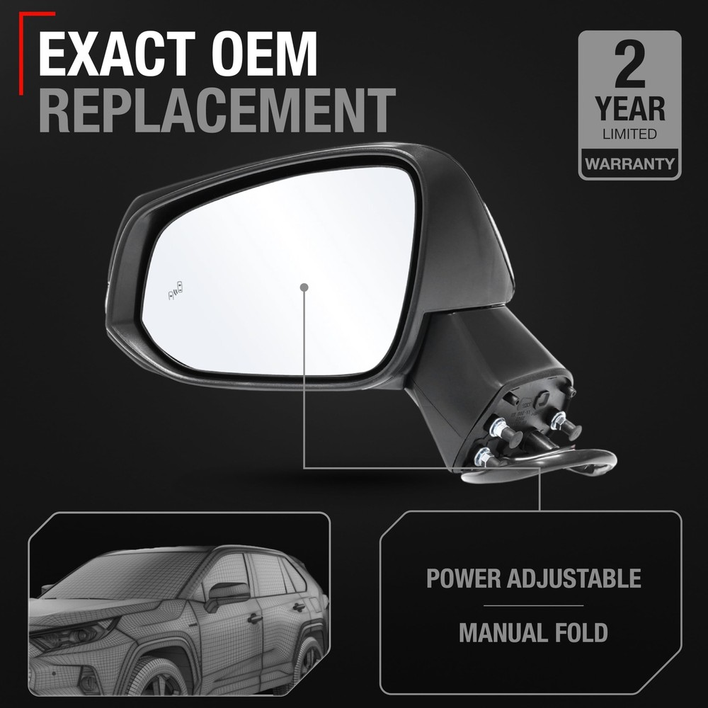Toyota RAV4 Driver Side Mirror Replacement - Powered Adjustment, Manual Fold,...