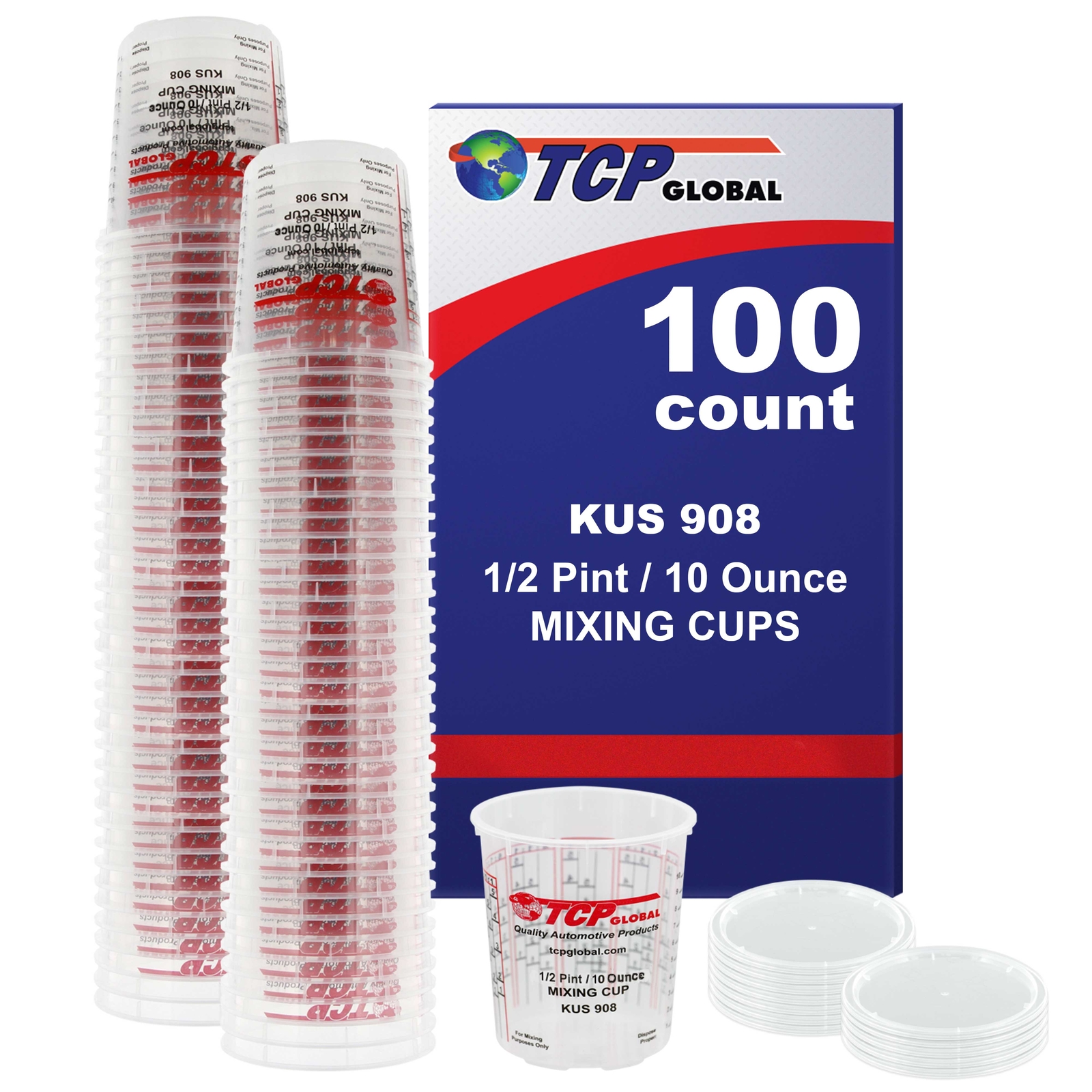 8-Ounce (1/2 Pint) Paint & Epoxy Mixing Cup Calibrated Ratios - 100 Cups/12 Lids