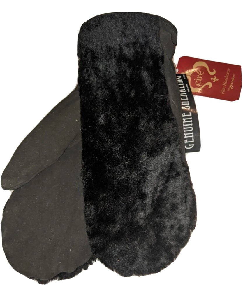 Cire Shearling Leather Mittens, XLarge,Black