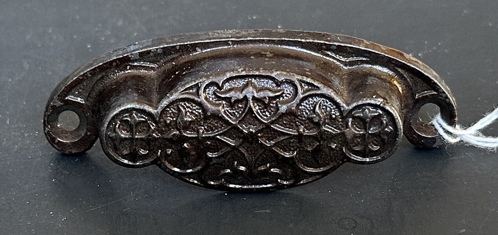 #1775-Vintage Cast Iron Apothecary Cabinet Bin Drawer Pull Pulls Handle