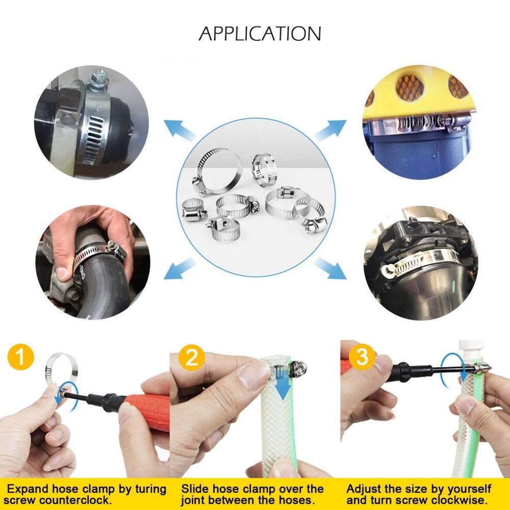 130pcs Adjustable Hose Clamps Worm Gear Stainless Steel Clamp Assortment 7 Sizes