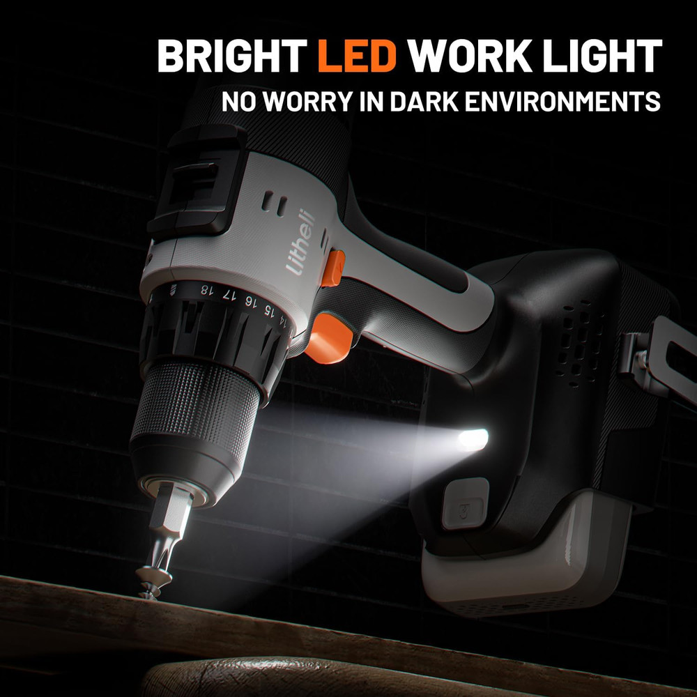 Cordless Drill Driver, Electric Power Drill with 2 Variable Speed Settings, 1/2