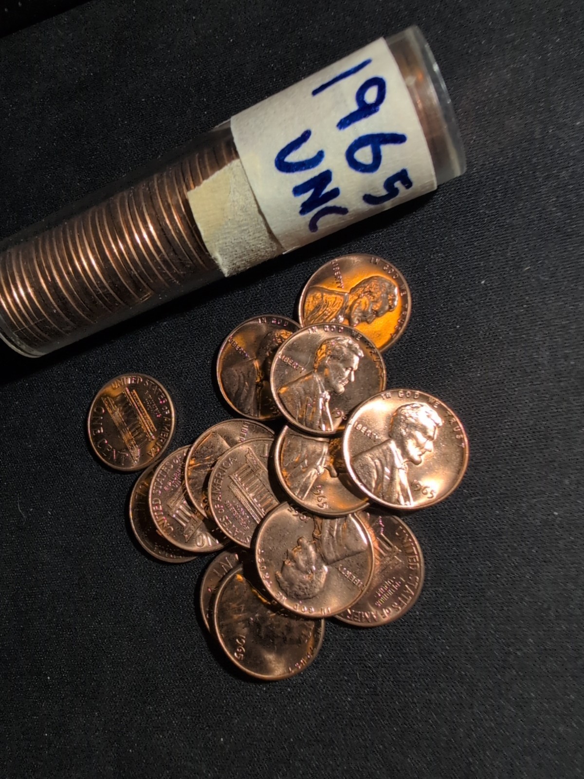 1965 Lincoln Cent BU Roll – Brilliant Uncirculated Red Memorial – From Mint Bag!