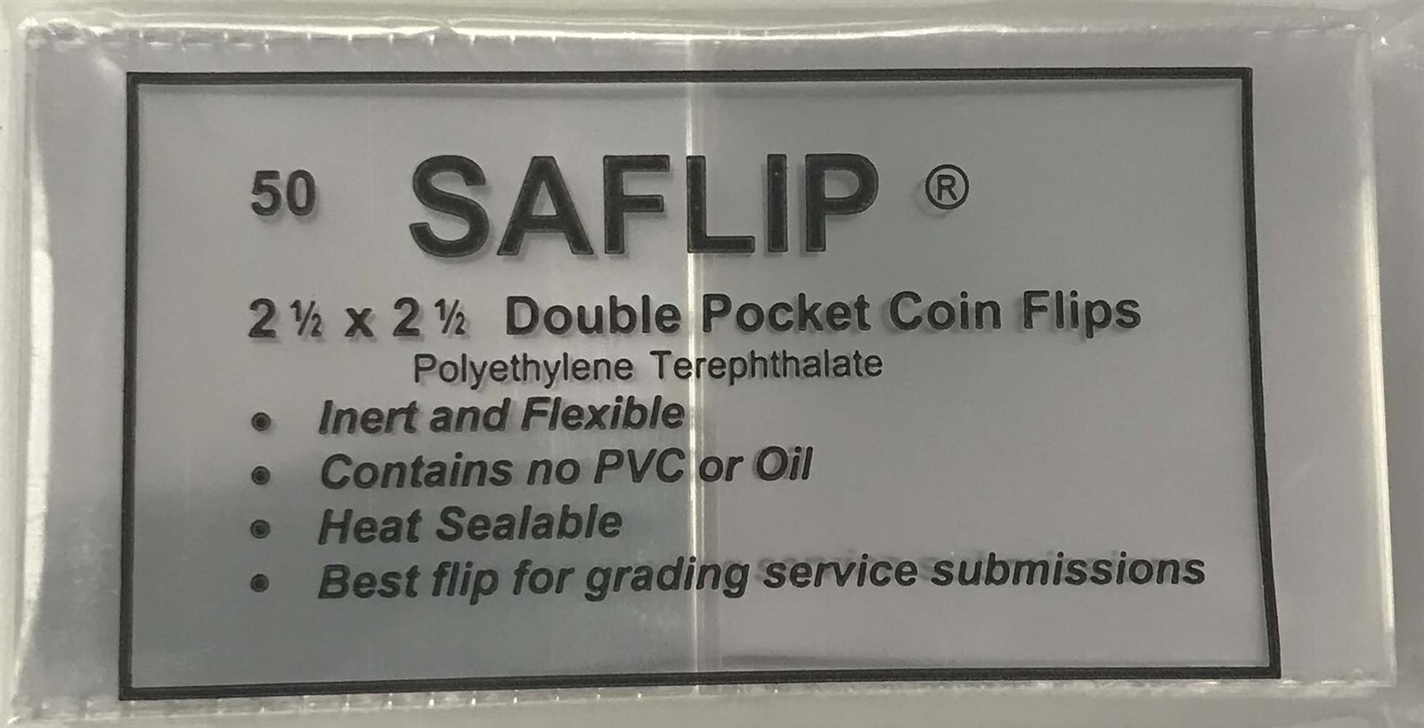 2.5x2.5 Saflips Coin Flips Double Clear Pockets 50 Archival Holders Long Term