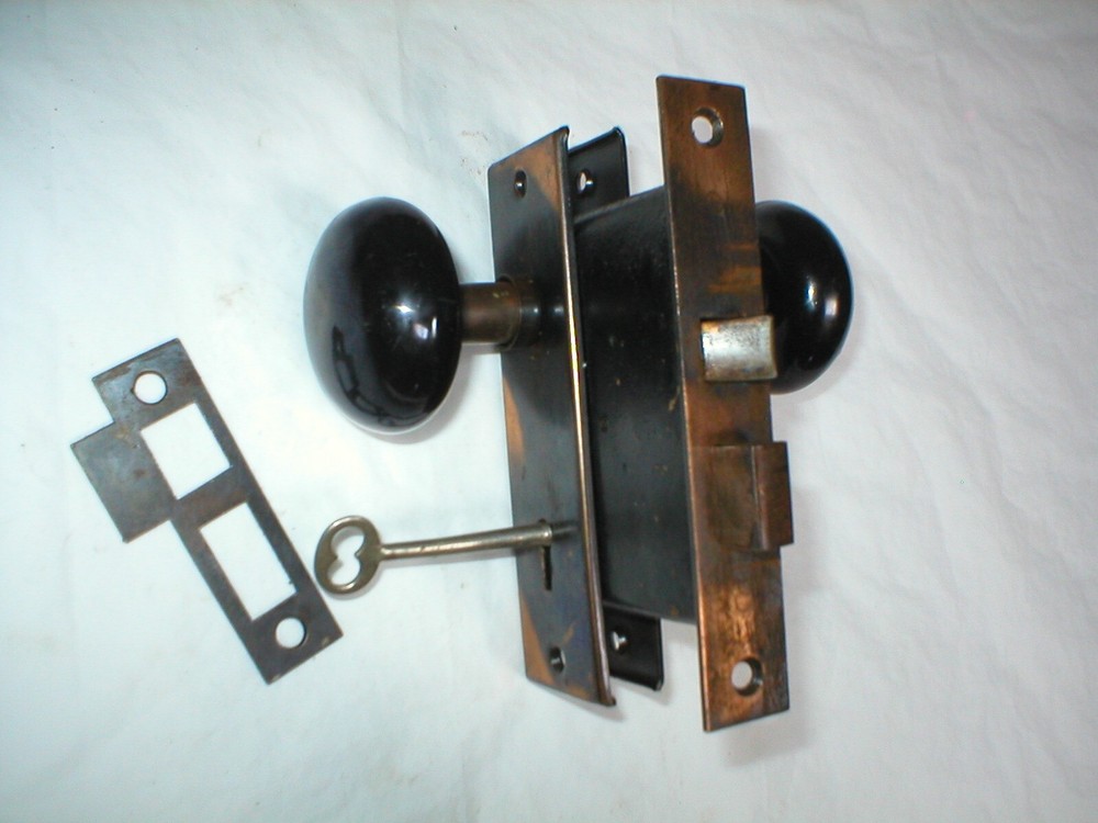 Antique Craftsman Era Door Hardware with Porcelain Knobs