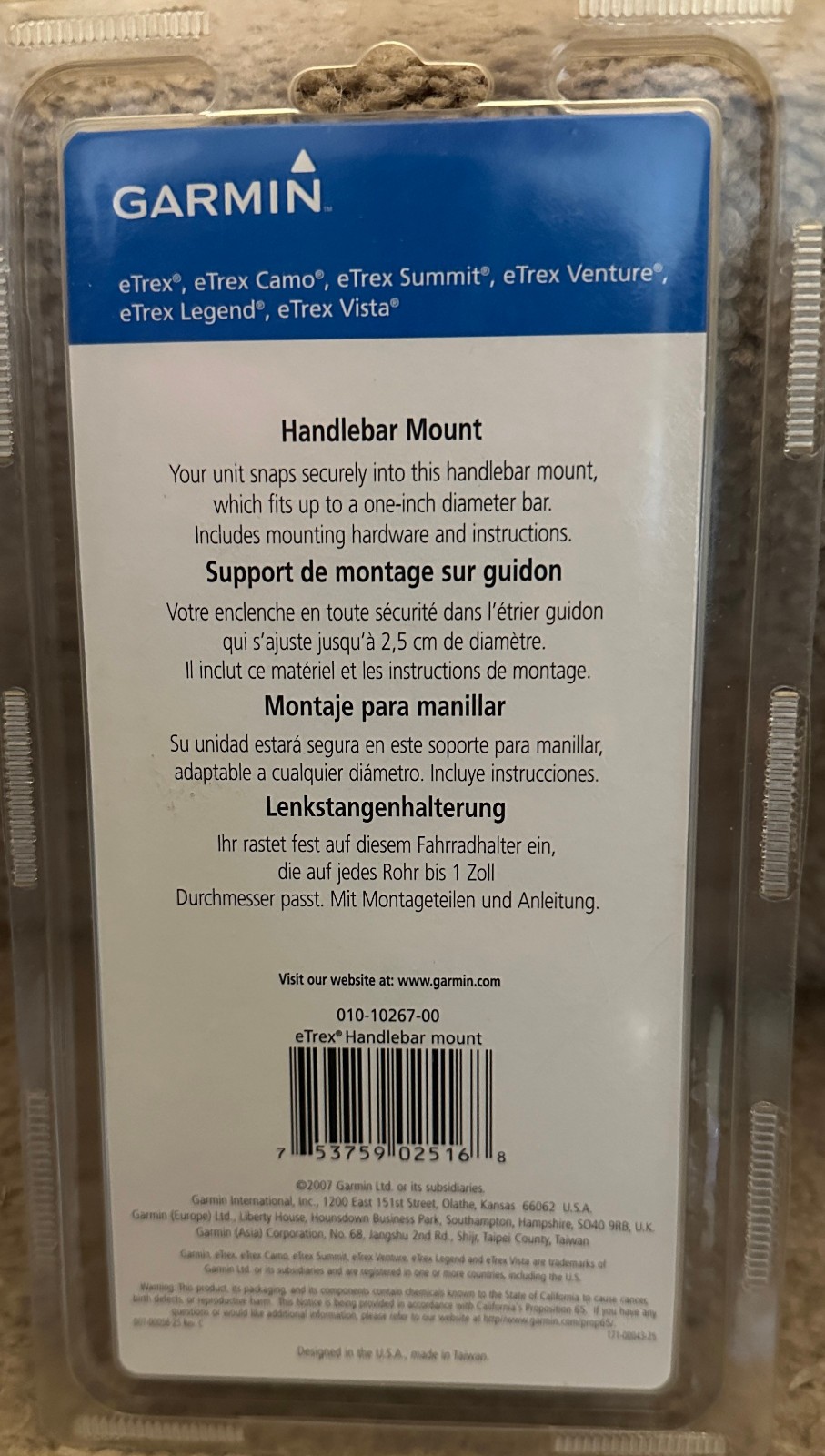 Garmin Handlebar Mount for eTrex GPS Units 1" Clamp Diameter 010-10267-00 - NEW