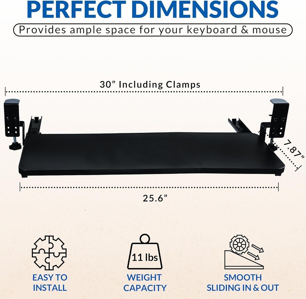 Keyboard Tray Under Desk, Pull Out Keyboard & Mouse Tray with C Clam