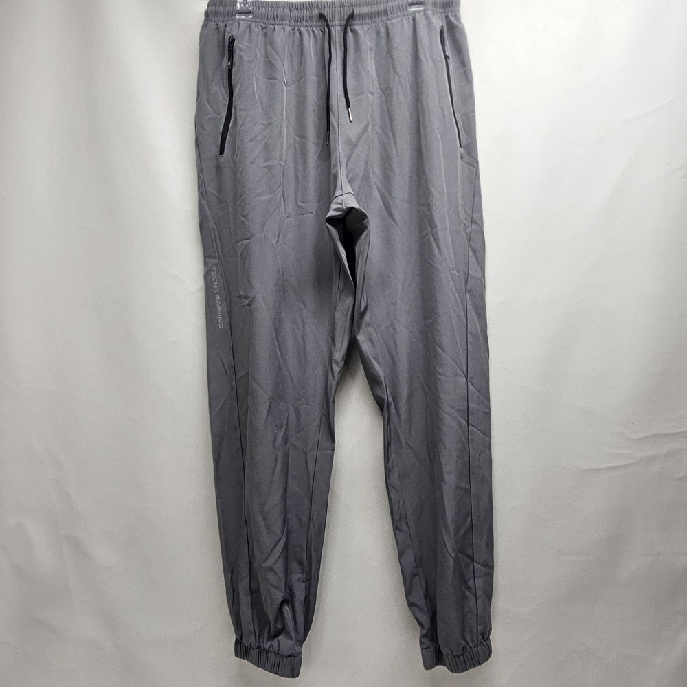 TechTraining Gray Active Pants Zip Pockets Drawstring 100% Polyester