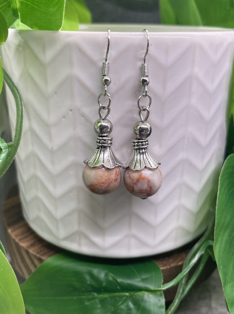 2” Silver-tone Stone Bead Boho Drop Dangle Earring Set  New Free Ship B7767