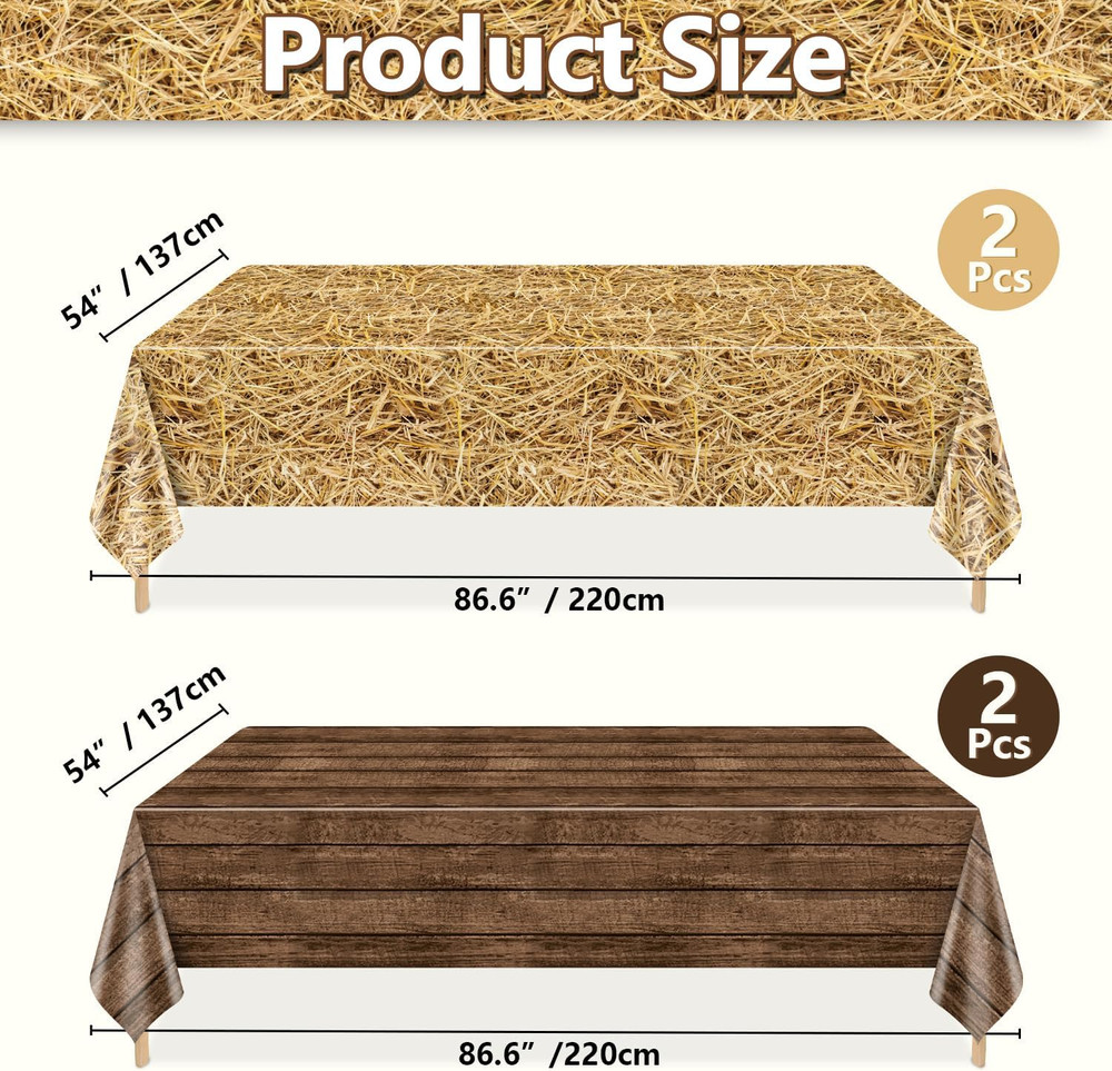 2Pcs Straw Tablecloths and 2Pcs Wood Tablecloths Rectangular Straw Wood Grain Ta