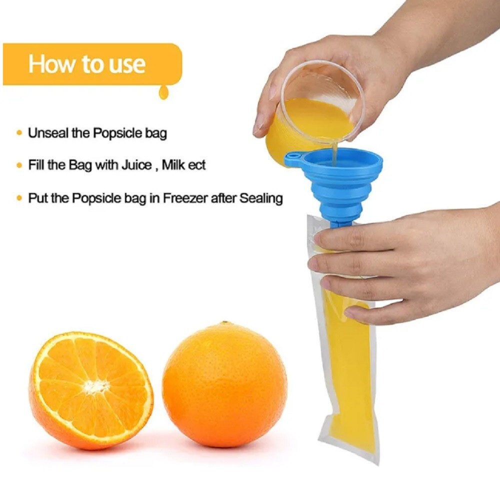 100 Pcs BPA-Free Popsicle Mold Bags-Freezer Tube Bags Ice Pop Pouch w a Funnel