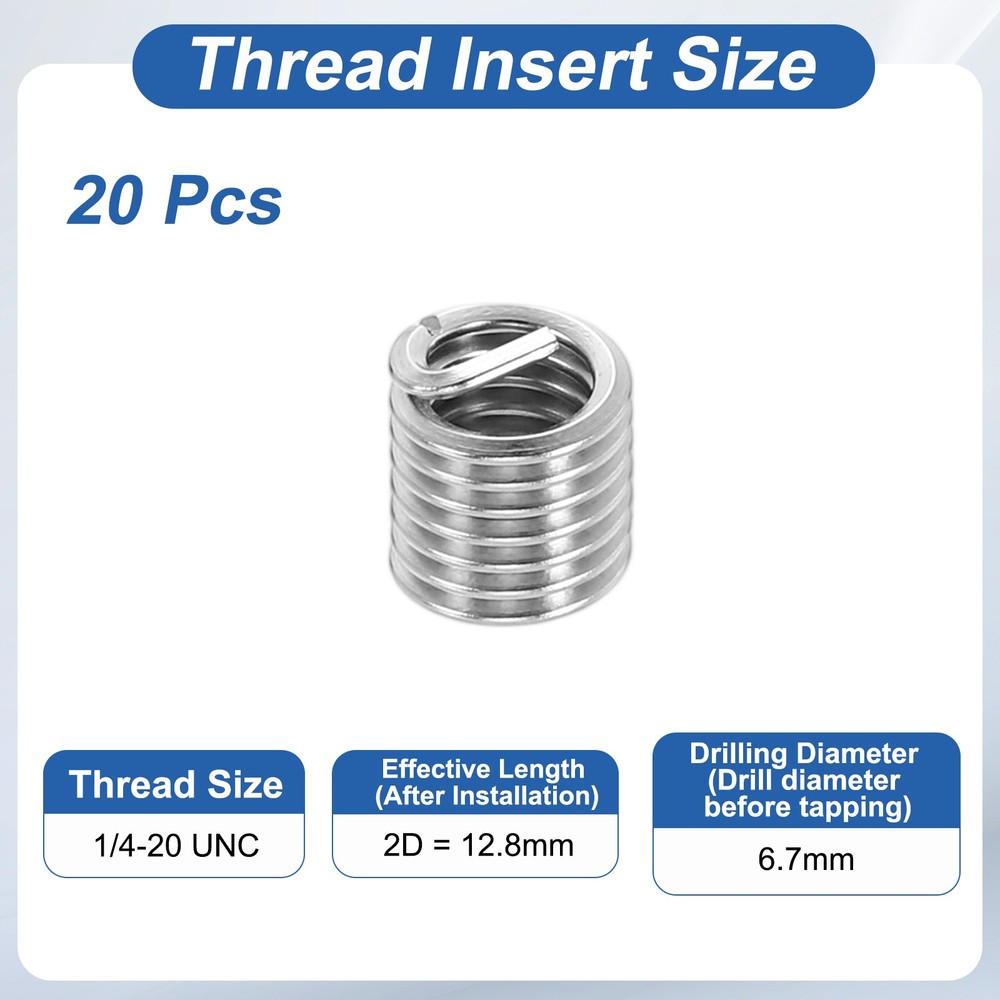 20pcs Wire Thread Inserts 1/4-20 UNC 2D 12.8mm Helical Threaded Sleeve