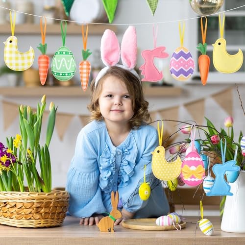 36 Pcs Felt Decorations Hanging Ornaments Bulk Fabric Stuffed Eggs Easter
