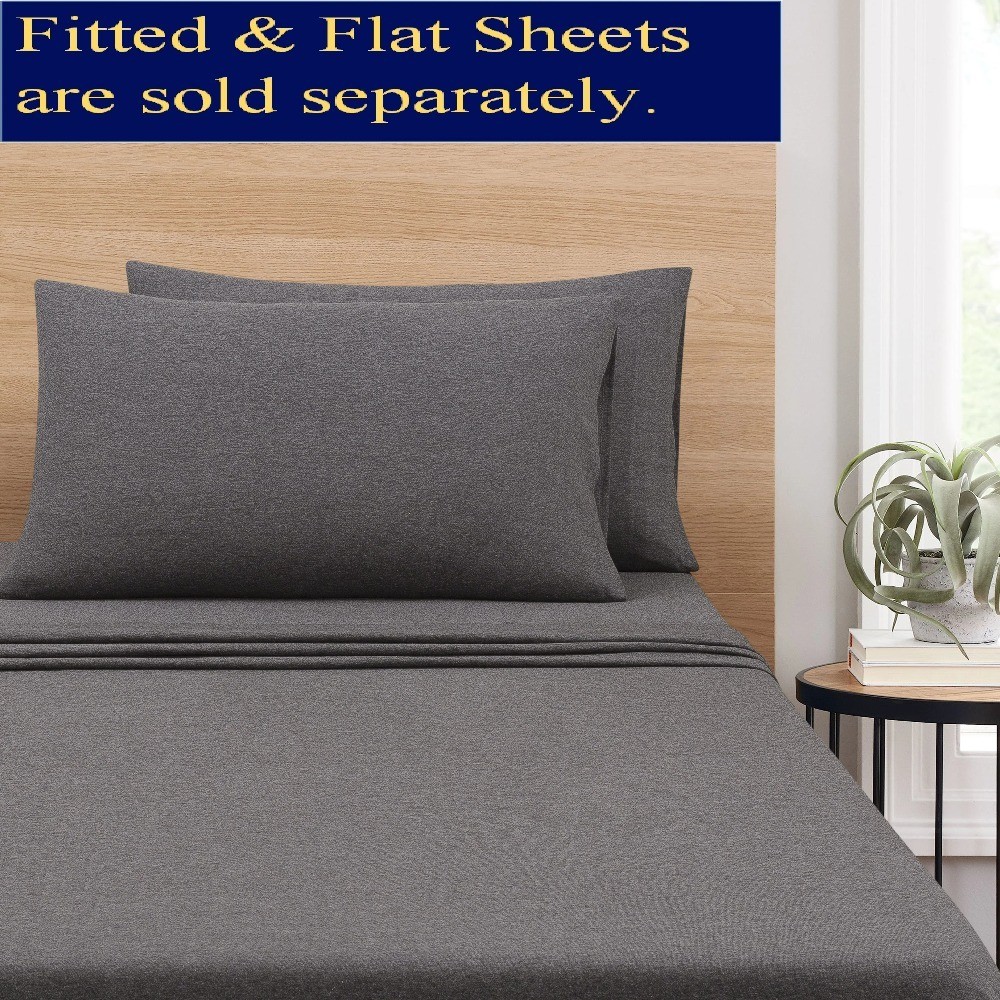 Extra Soft Jersey Pillowcase Set Standard Queen Size Charcoal Grey 2 Piece