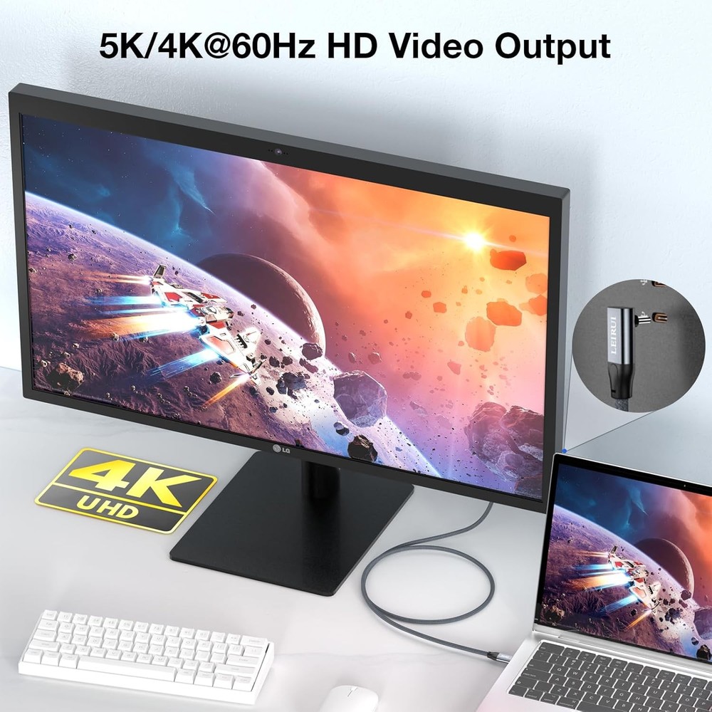 USB C to C Cable Right Angle 20Gbps Data Transfer 1.64 FT/Nylon Braided