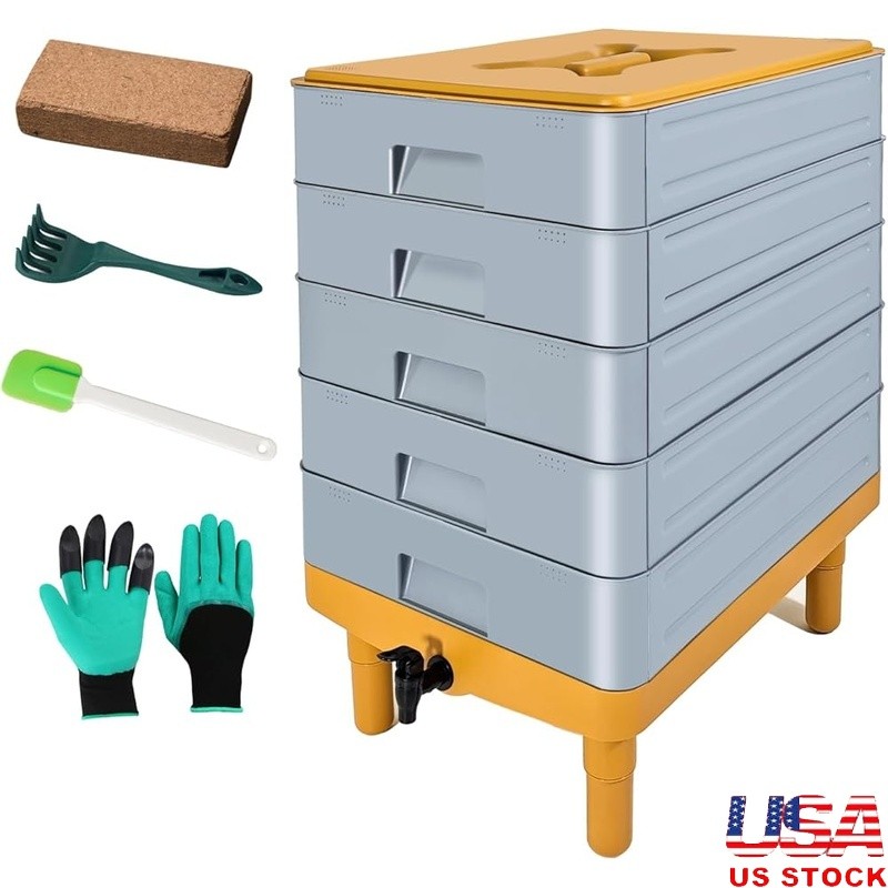 Large Worm Compost Bin 5 Layer Odorless Easy Use Efficient 100L Capacity