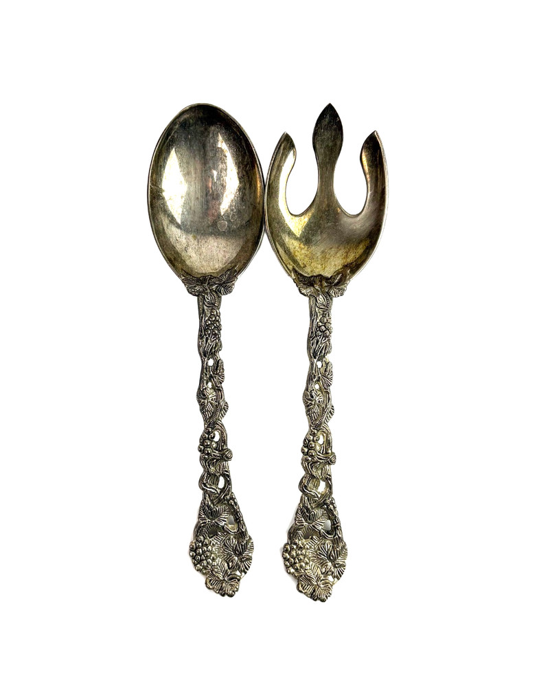 Vintage Godinger Silver Art Co. Servingware Set Grape Vine Pattern Spoon & Fork