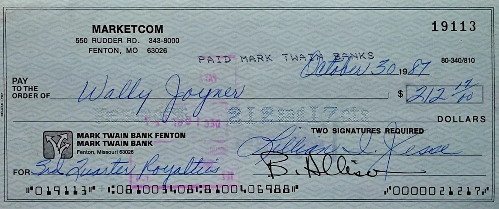 Check/Document  Wally Joyner   - autographed signed