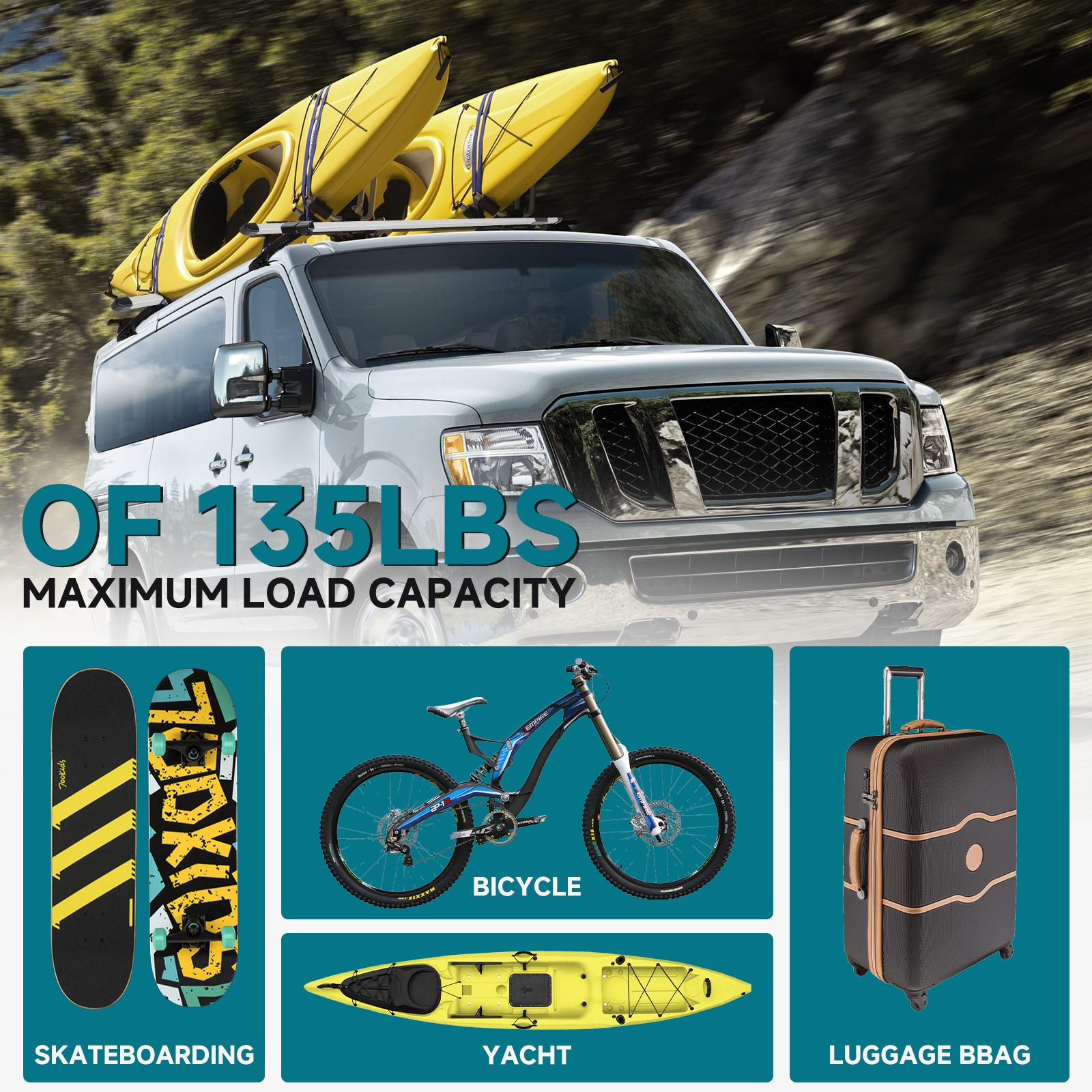 For Dodge B150 B250 B350 63" Gutter Roof Rack Crossbars Luggage Cargo Carriers