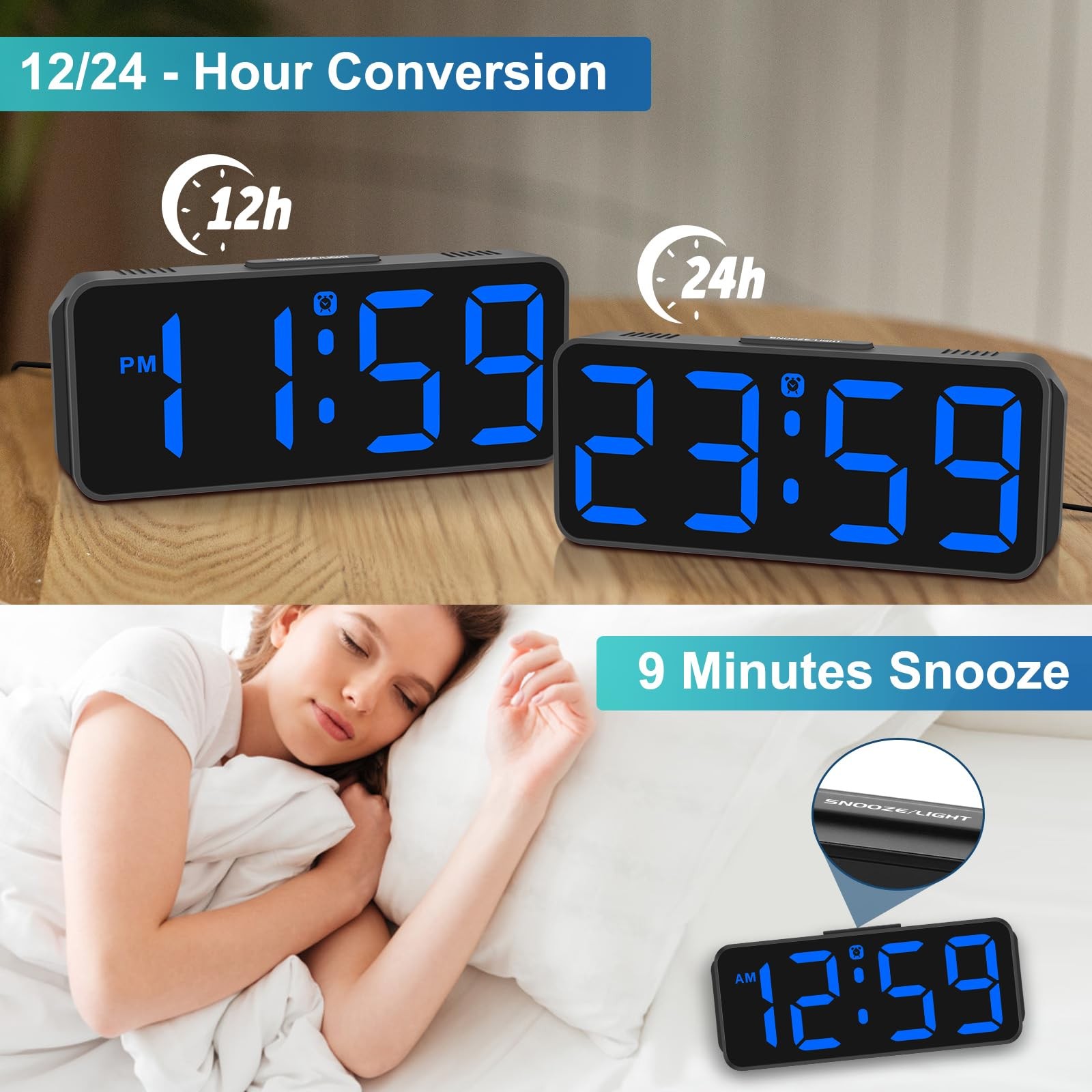 Small Digital Alarm Clock Plug in for Bedrooms Bedside, Tiny Electric Clock