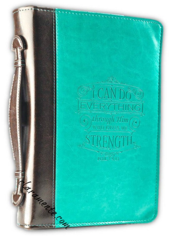 Bible Cover Medium I can do everything through Him luxleather turquoise