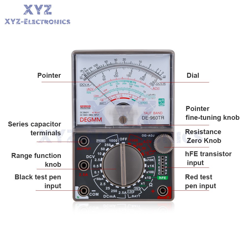 DE-960TR Analog Meter Multimeter Multitester Resistance Current DC AC Tester