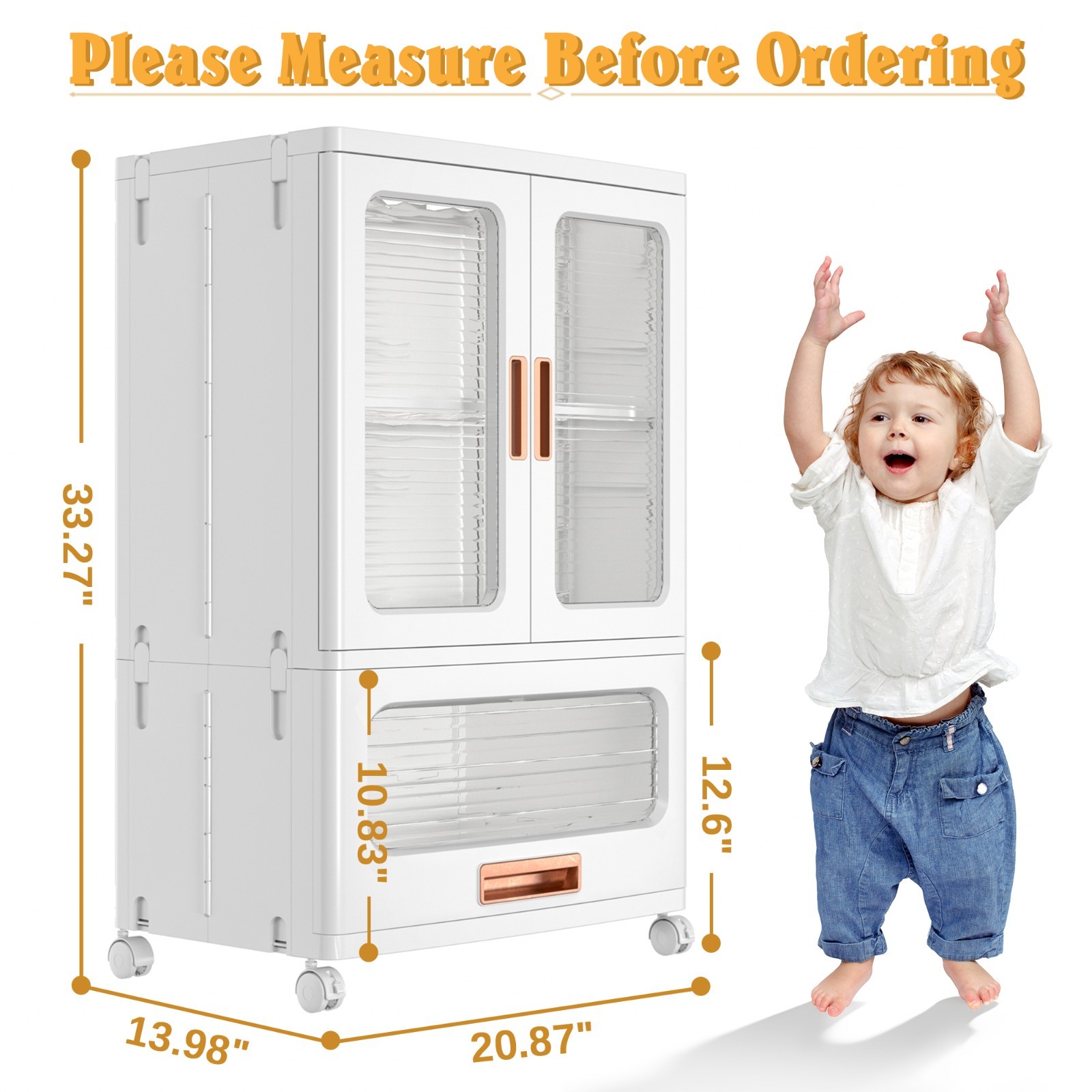 Rolling Plastic Storage Cabinet with Doors Drawer and Adjustable Shelves Bedroom