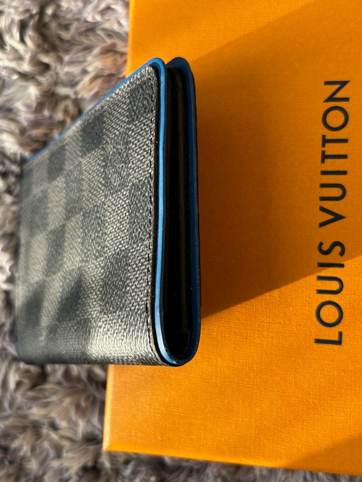 AUTH Louis Vuitton N64432 Damier Graphite Blue Edge Card Case Wallet AB LV