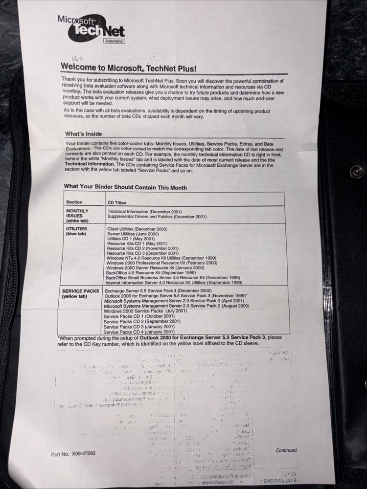 Vintage Microsoft TechNet Plus CD Subscription Binder With Discs 1999-2001