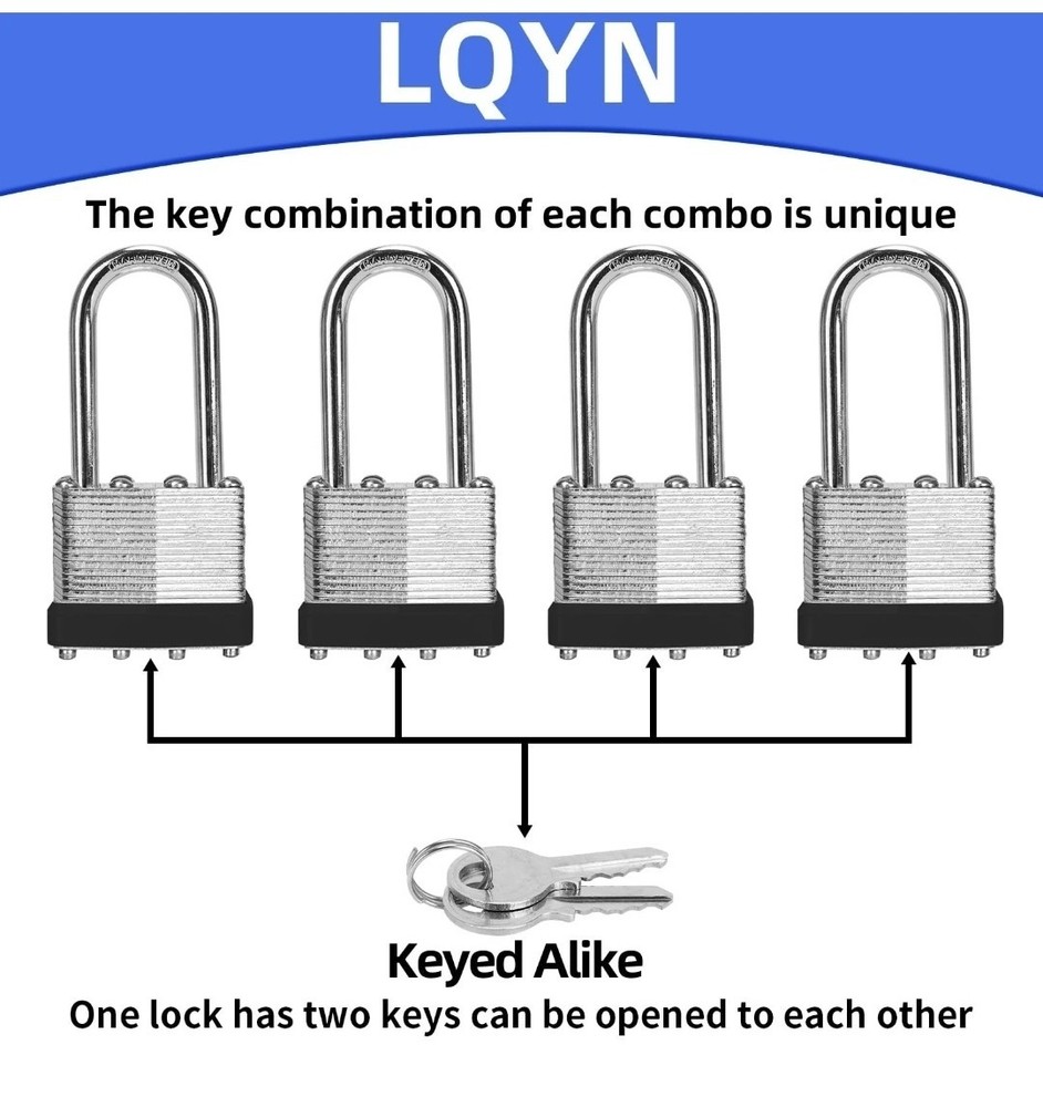 Padlocks with Same Key, LQYN 6 Pcs Laminated Keyed Padlock (1-9/16", 40mm)